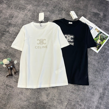 Celine Triomphe Studs T-shirt Black White Cotton 350643