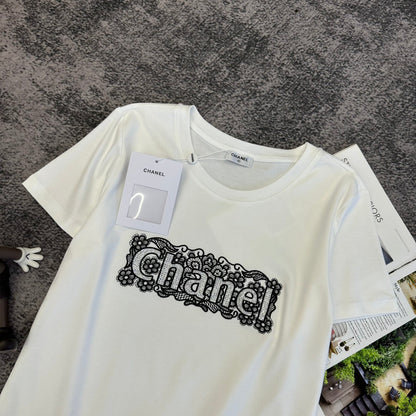 CC SS26 Lace Embroidery Logo T-Shirt Cotton 350573