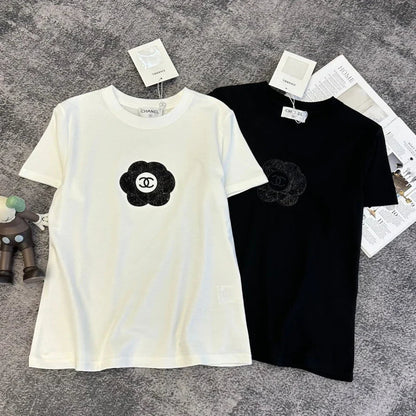 Chanel 2026 Flower T-Shirt Black and White Cotton 359322