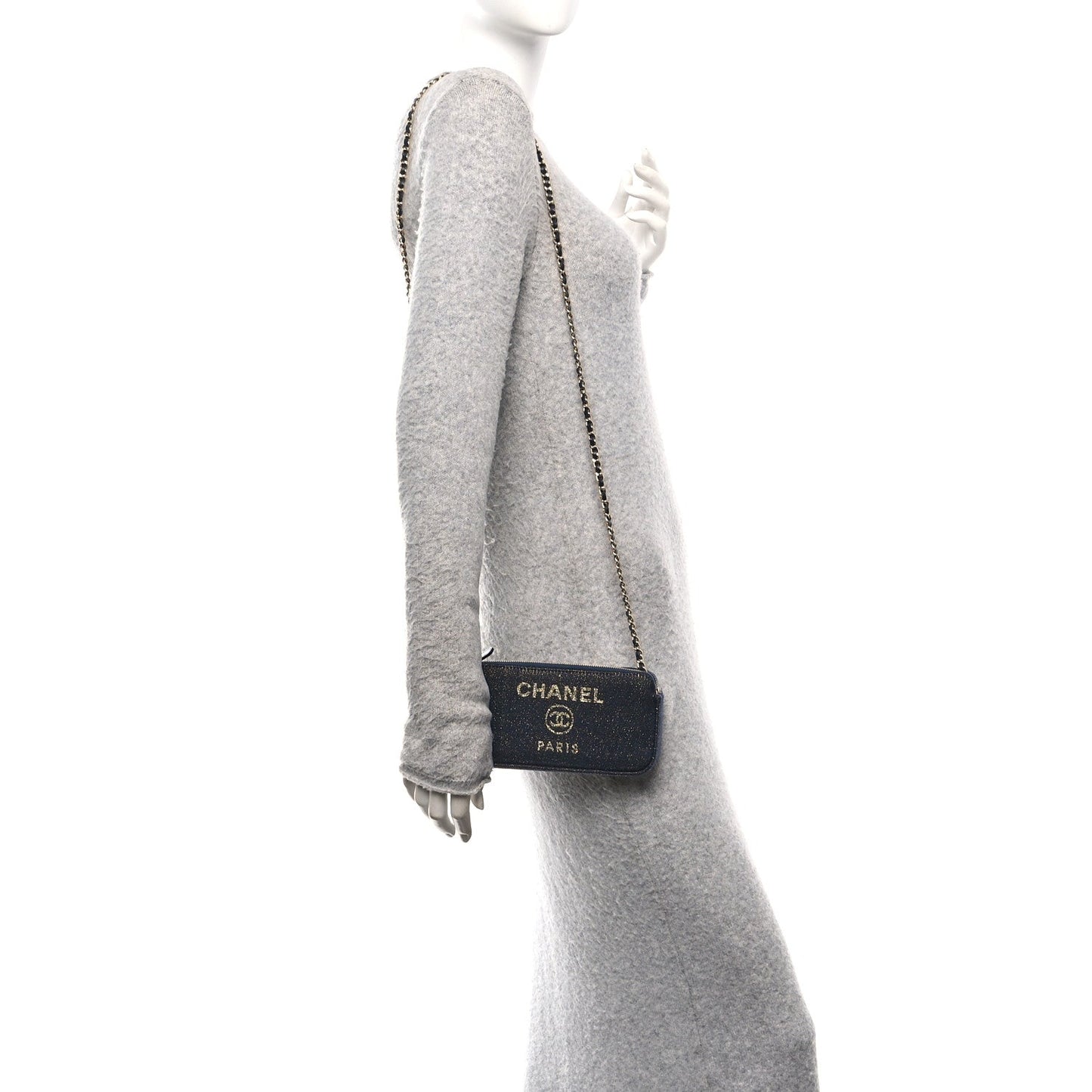 Canvas Small Deauville Clutch With Chain Navy