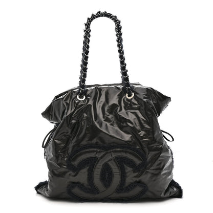 Vinyl Mohair Trimmed CC Bonbons Tote Black