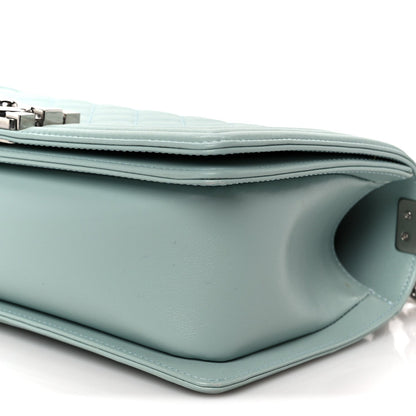 Calfskin Quilted Medium Boy Flap Light Blue