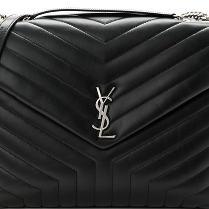 Calfskin Y Quilted Monogram Large Loulou Chain Satchel Black