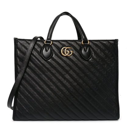 Azalea Calfskin Matelasse Diagonal GG Marmont Tote Bag Black