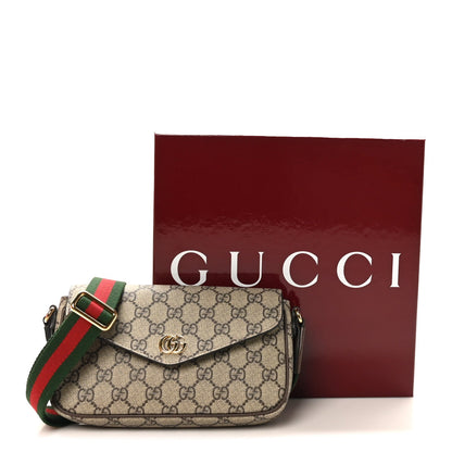GG Supreme Monogram Textured Dollar Calfskin Web Mini Ophidia Envelope Shoulder Bag Beige Ebony New Acero
