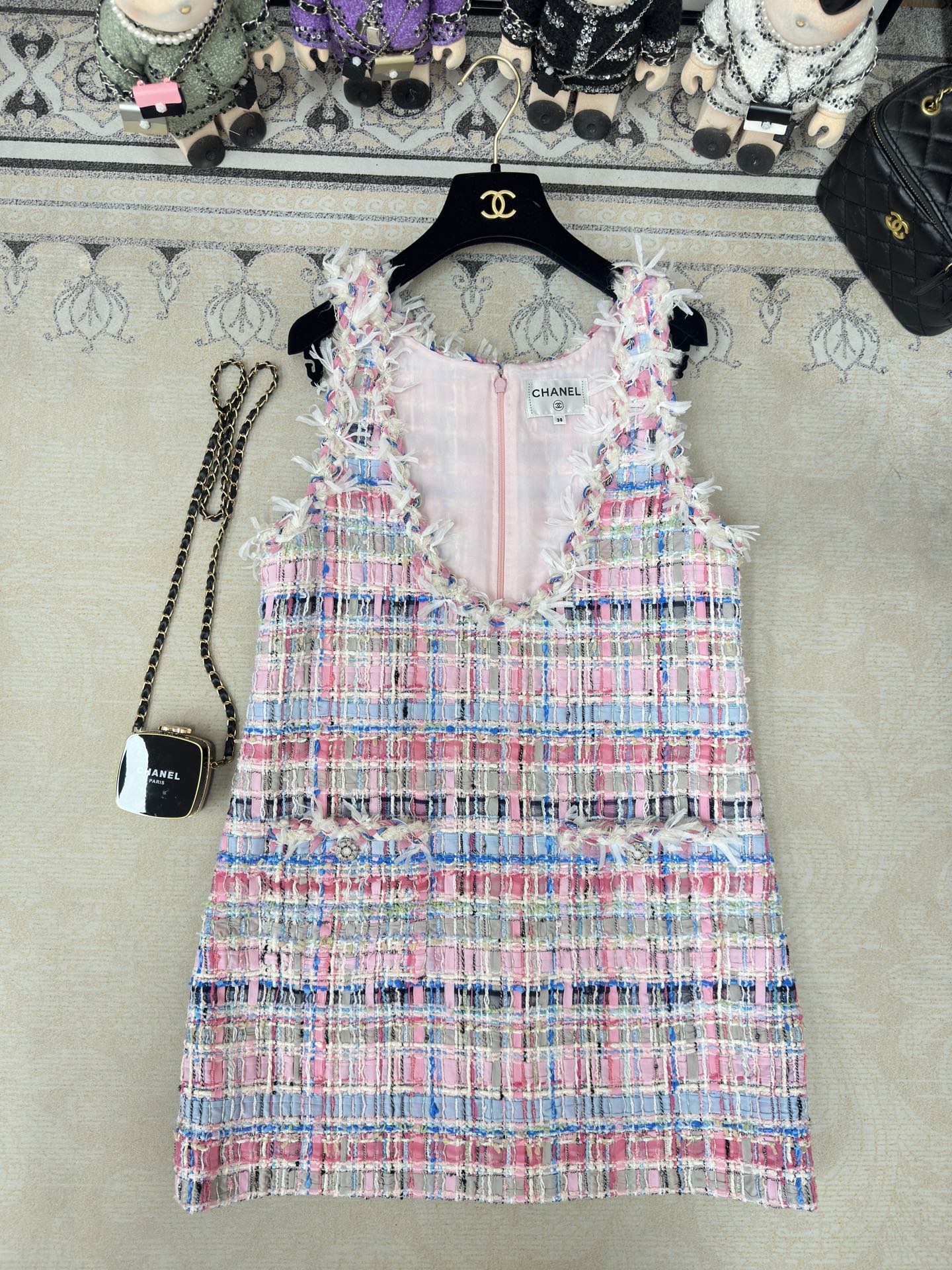 CC Tweed Vest Dress Pink Cotton Polyamide 237351