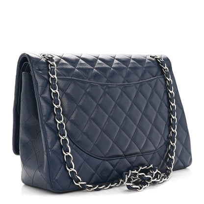 Caviar Quilted Maxi Double Flap Navy Blue