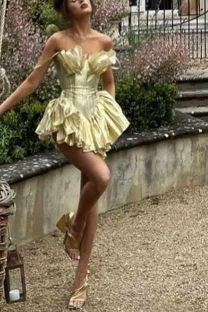 formaldressy-Yellow stylish short satin formal homecoming dress 16th birthday party dressgh5331