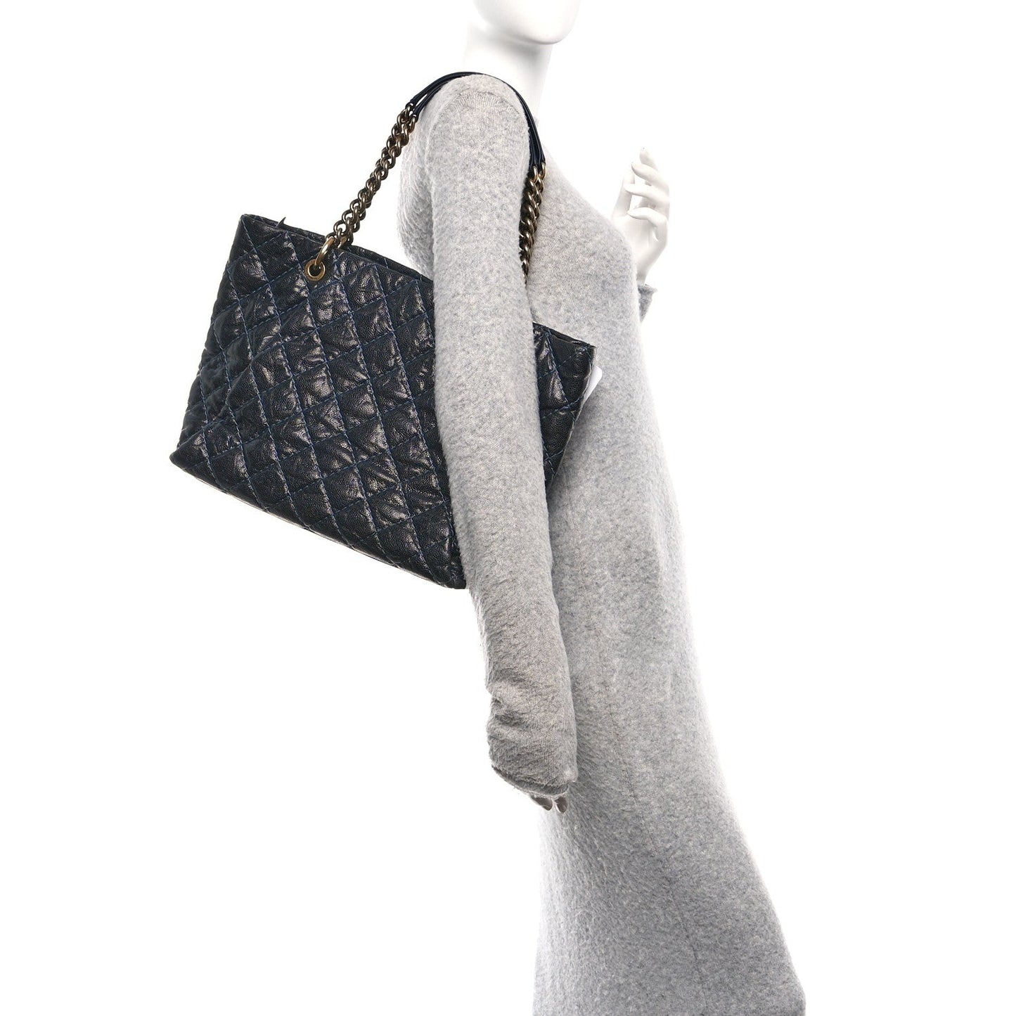 Glazed Caviar Coco Pleats Totes Navy