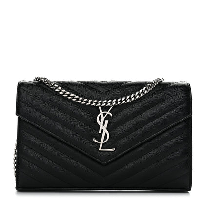 Grain De Poudre Matelasse Chevron Monogram Chain Wallet Black