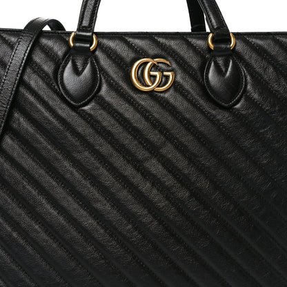Azalea Calfskin Matelasse Diagonal GG Marmont Tote Bag Black