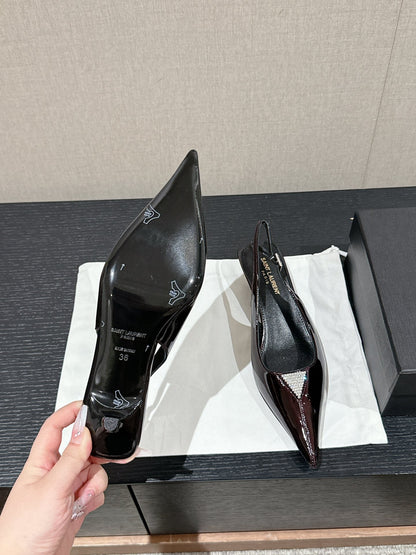 SL CHERISH CRYSTAL SLINGBACK WINE CALFSKIN