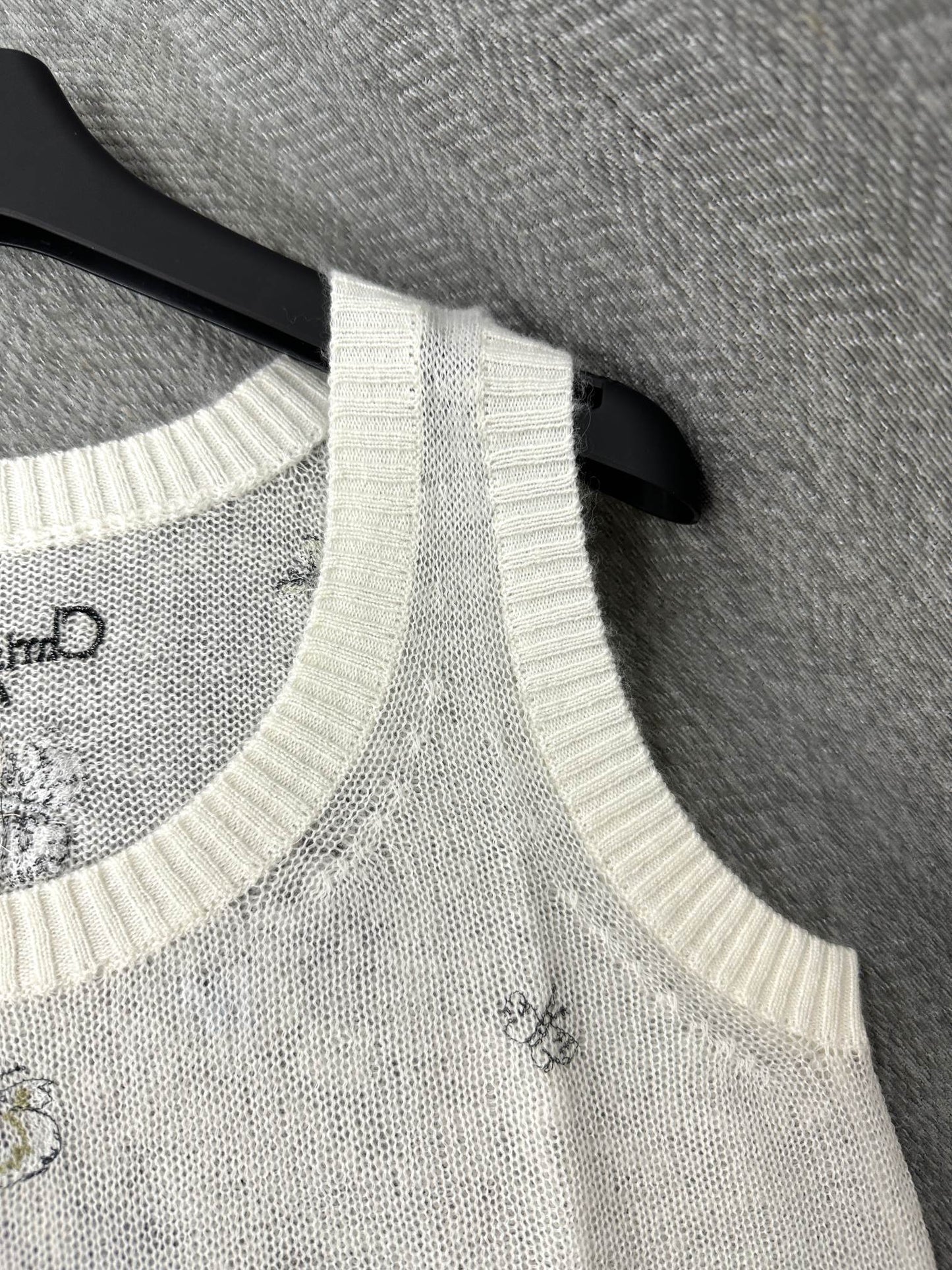 CD Butterfly Embroidered Vest White Alpaca Wool Cashmere 345333