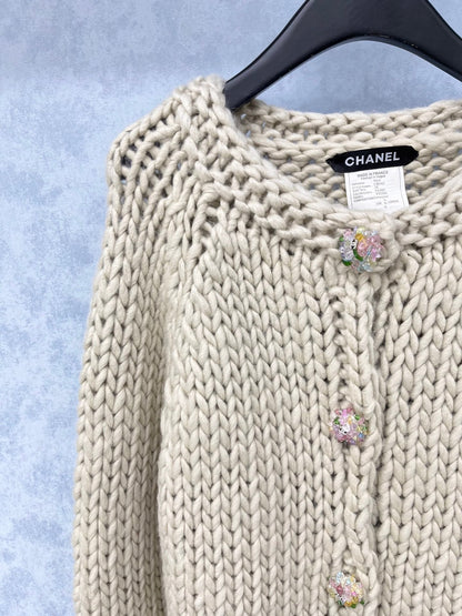 CC 2025 V-neck Cardigan Light Gray mix Purple Wool 325879