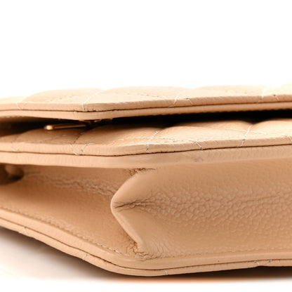Caviar Quilted Wallet on Chain WOC Beige