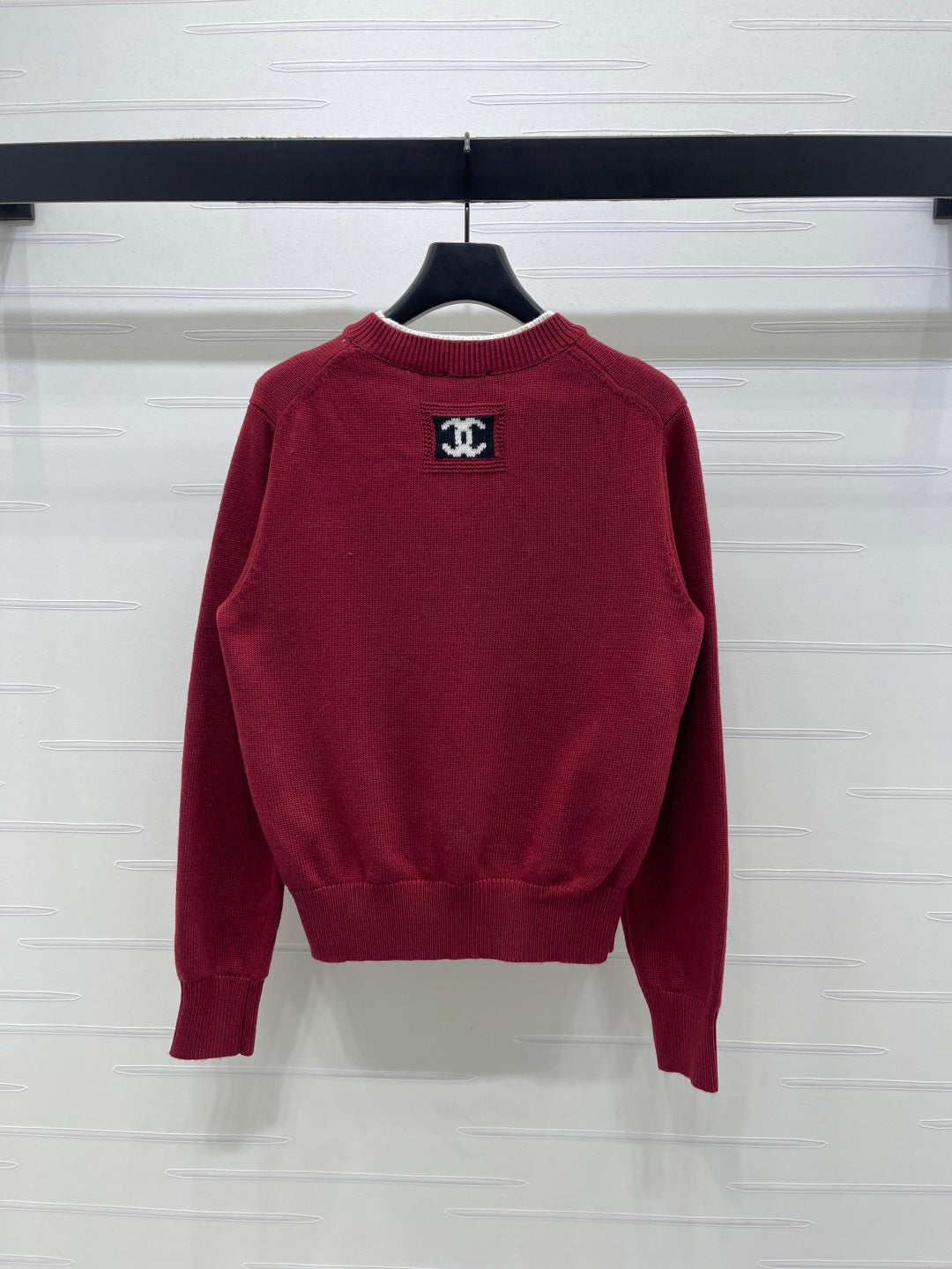 CC 26s Crew Neck Color-Blocked Faux Two-Piece Sweater Red Cashemere 344152