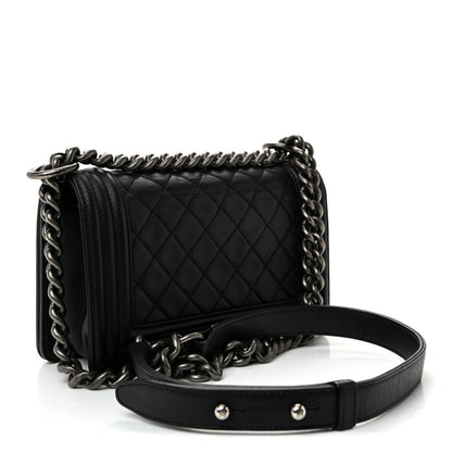 Calfskin Quilted Small Boy Flap Black