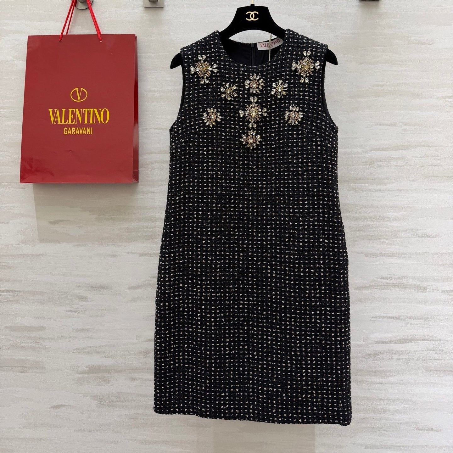 Valen 26s Rhinestone-Studded Sleeveless Dress Black Tweed 344770