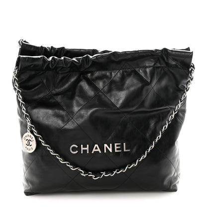 Shiny Calfskin Quilted Small Chanel 22 Black