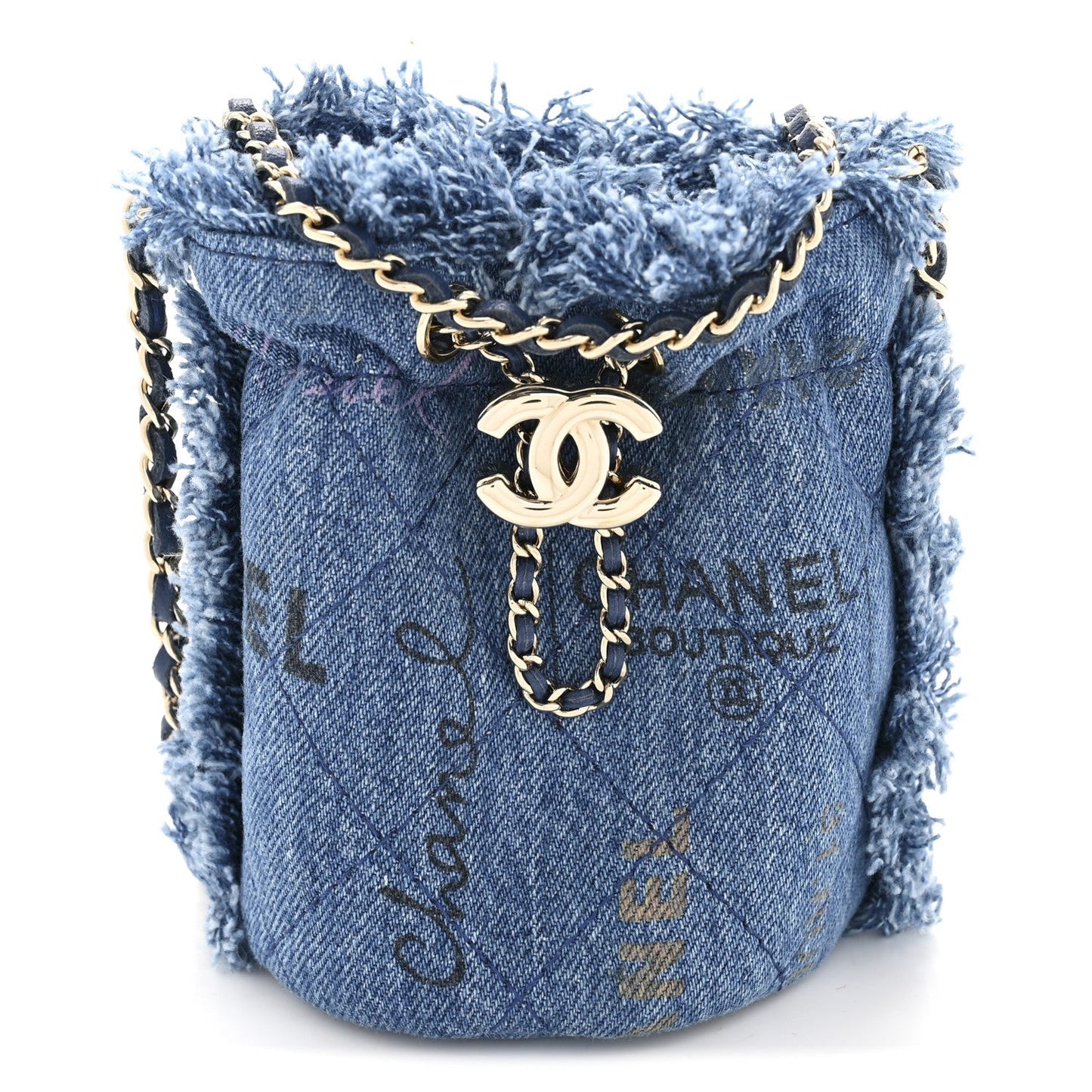 Denim Quilted Mood Mini Bucket With Chain Blue Multicolor
