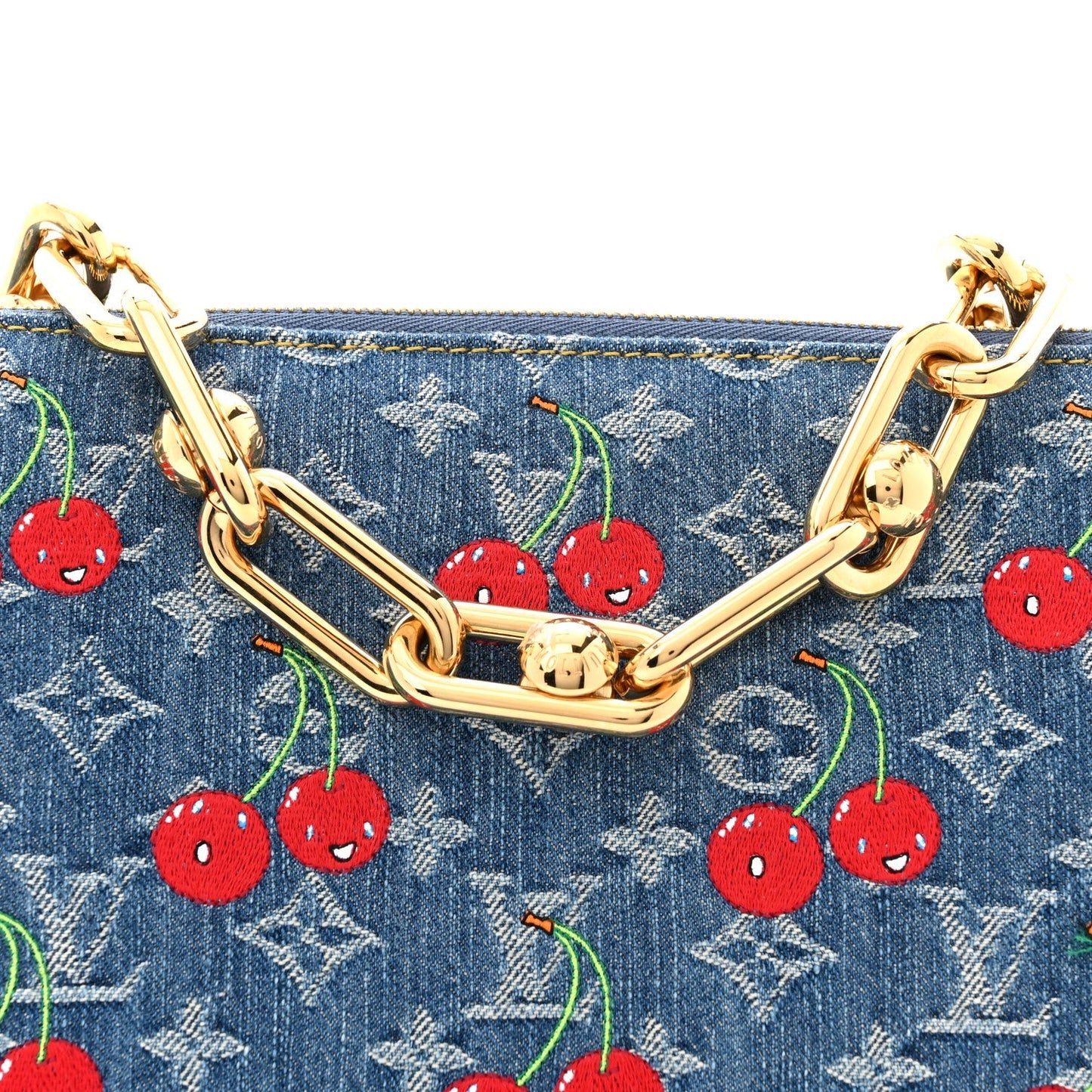 LV X TM Monogram Denim Cerises Coussin PM Blue