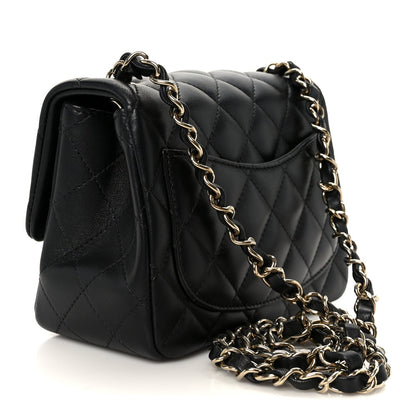 Lambskin Quilted Mini Square Flap Black