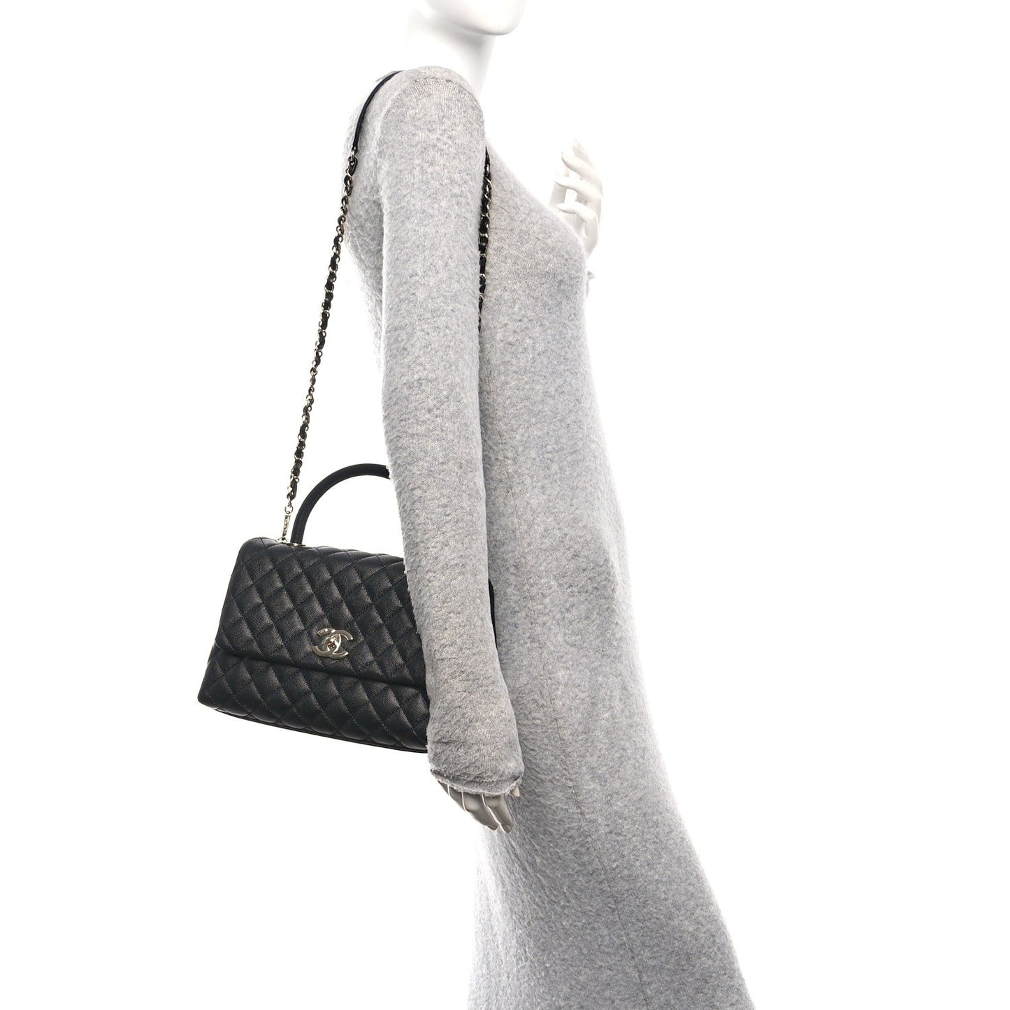 Caviar Quilted Small Coco Handle Flap Black