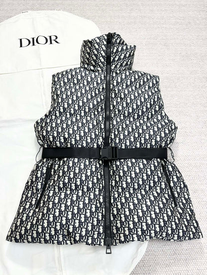 CD Alps Belted Puffer Vest Black White Polyester