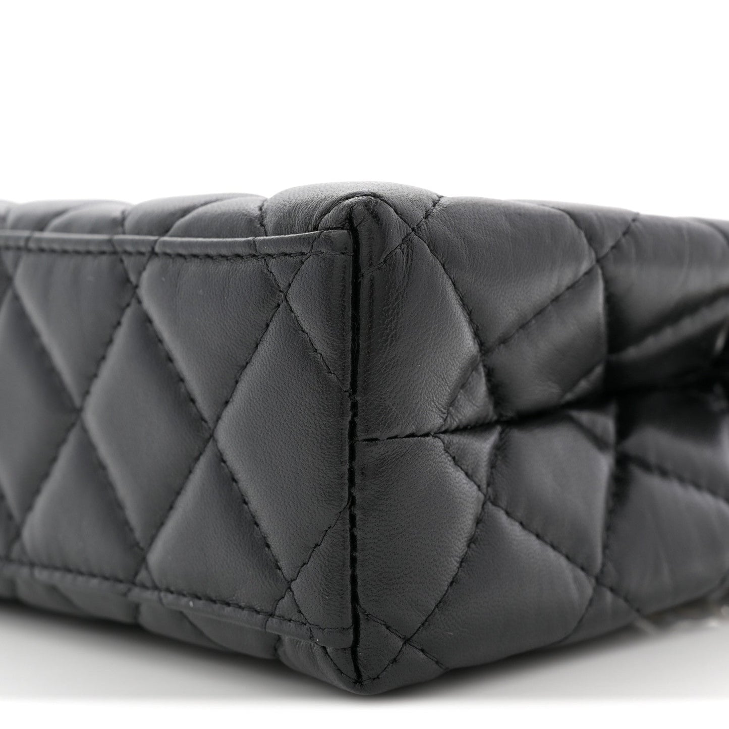 Shiny Aged Calfskin Quilted Nano Kelly Shopper Black