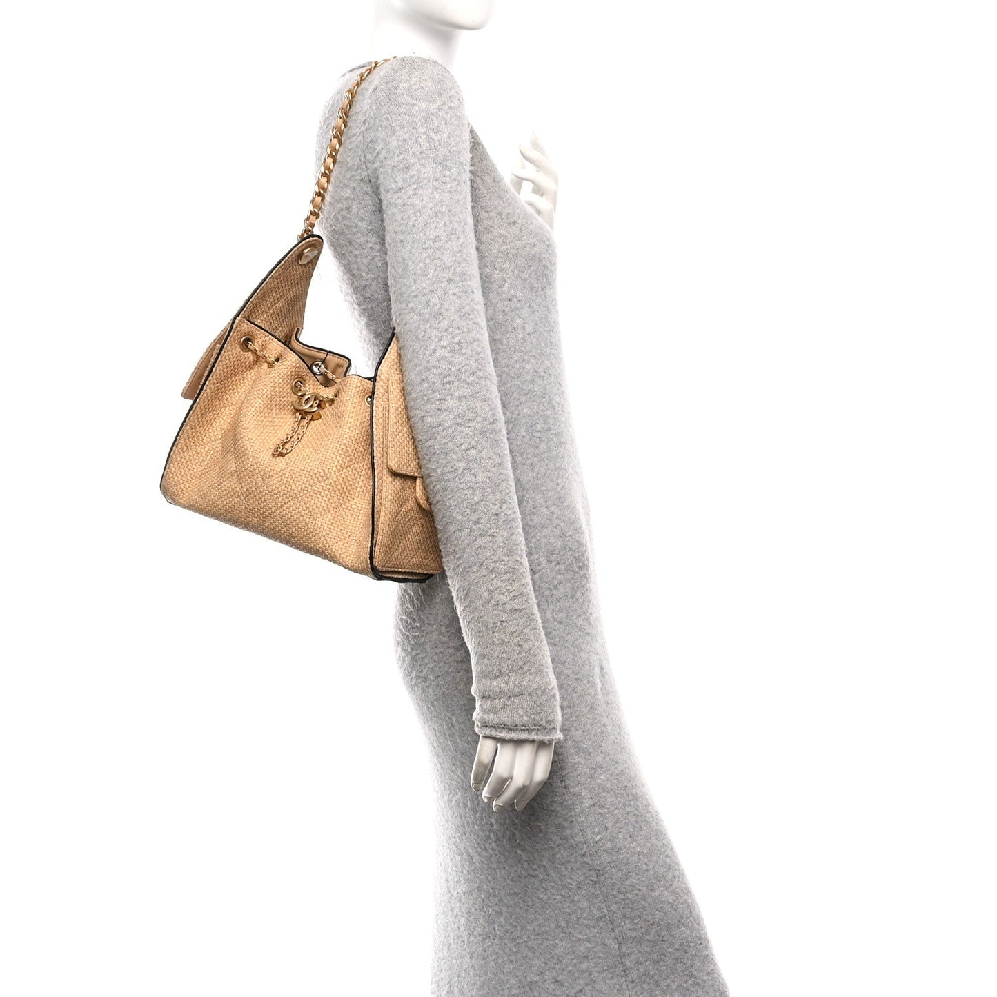 Braided Raffia Calfskin Quilted Small Chanel 25 Handbag Beige Black