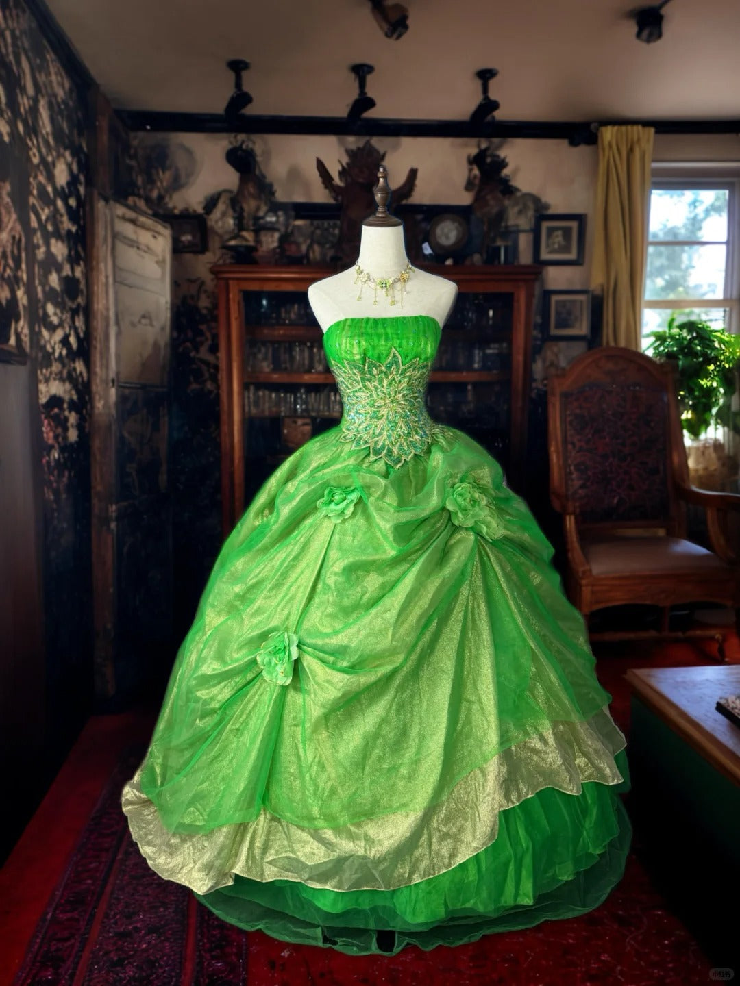 formaldressy-Green gorgeous floral exquisite beaded long tulle ball gown gh5354