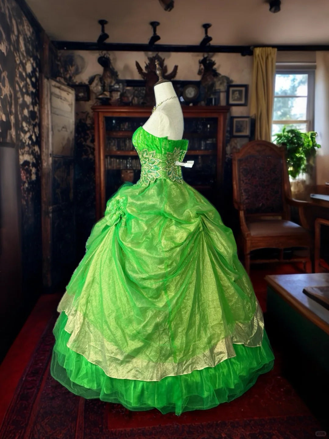 formaldressy-Green gorgeous floral exquisite beaded long tulle ball gown gh5354