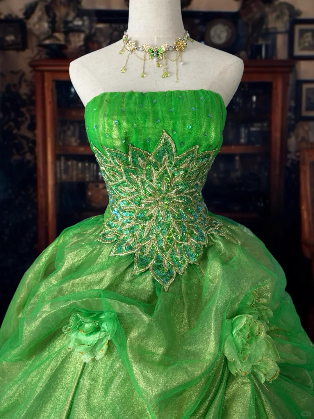 formaldressy-Green gorgeous floral exquisite beaded long tulle ball gown gh5354