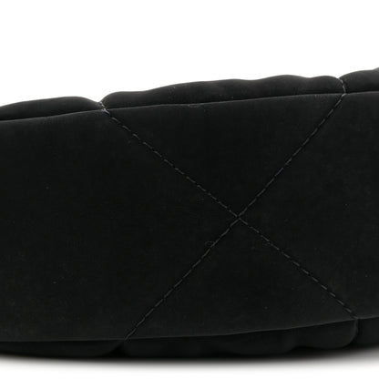 Velvet Effect Nylon Shiny Crumpled Calfskin Coco Neige Quilted Clutch With Chain Black