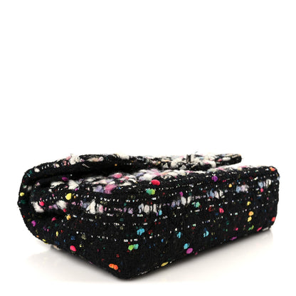 Tweed Quilted Medium Double Flap Black White Yellow Pink