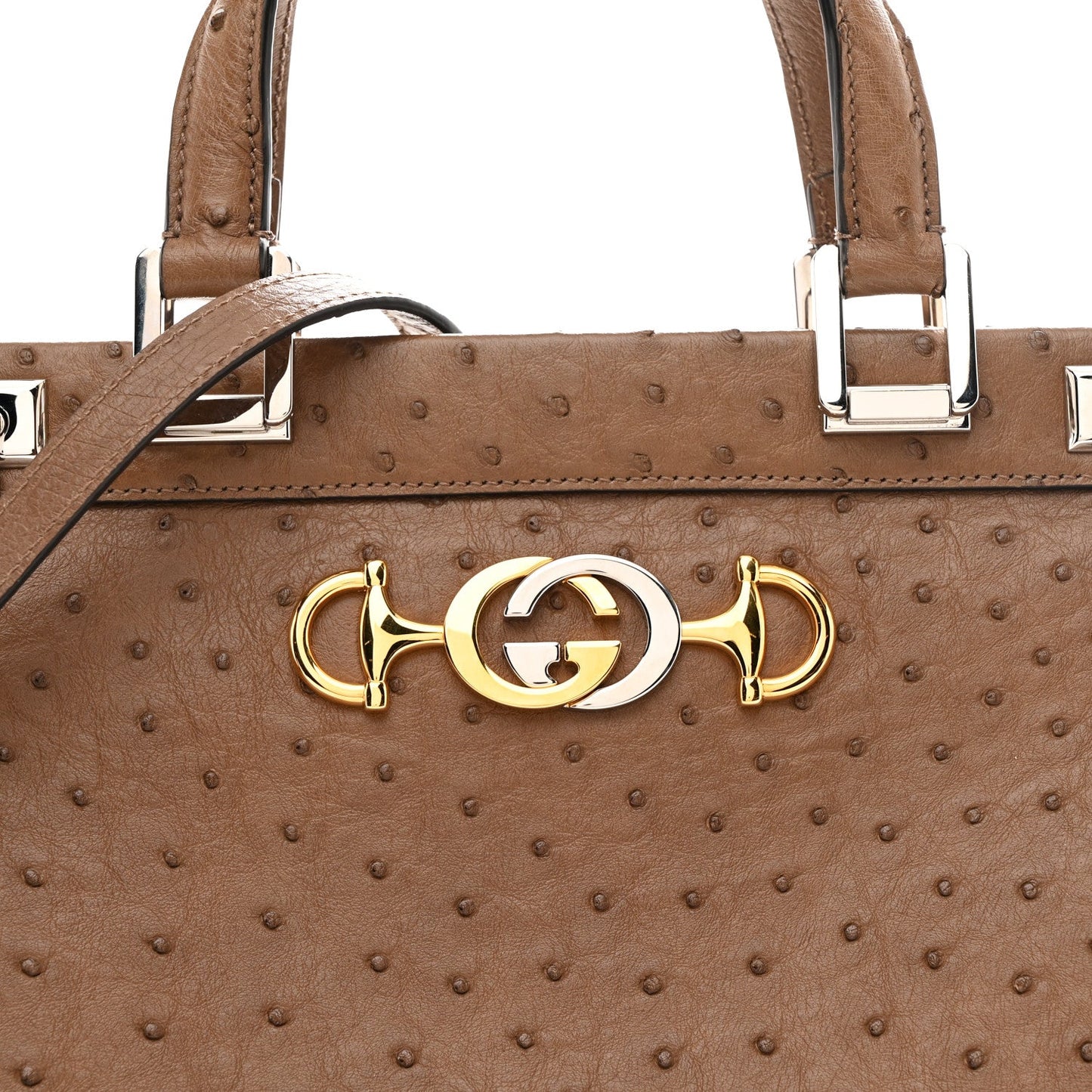 Ostrich Medium Zumi Top Handle Bag Brown