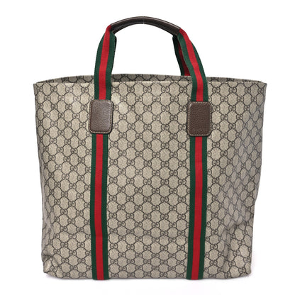 Tender GG Supreme Monogram Textured Dollar Calfskin Web Tote Beige Ebony New Acero