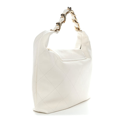 Calfskin Quilted Small Maxi Chain Hobo White