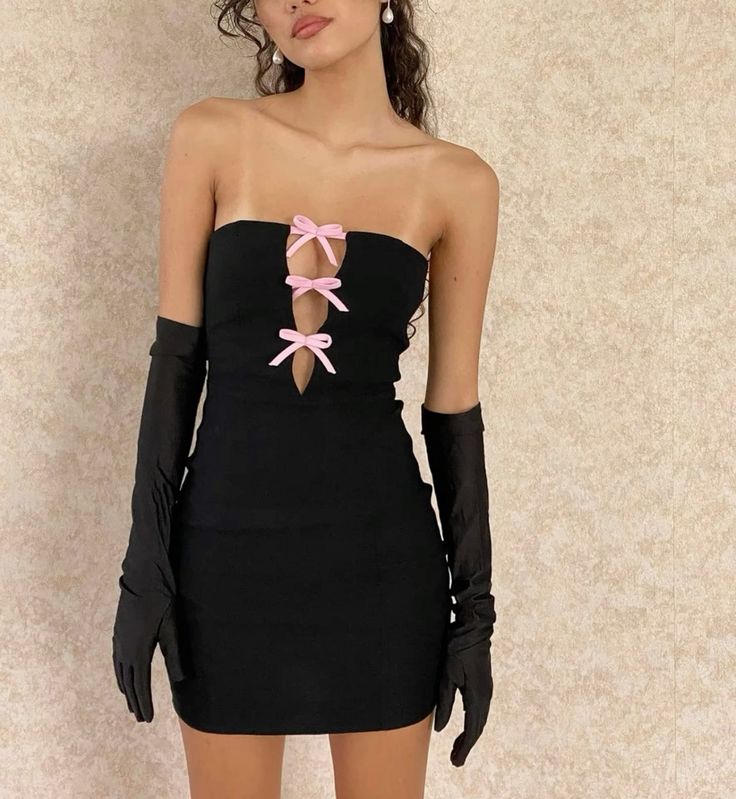 formaldressy-Black and pink bow short satin homecoming dress gh5259