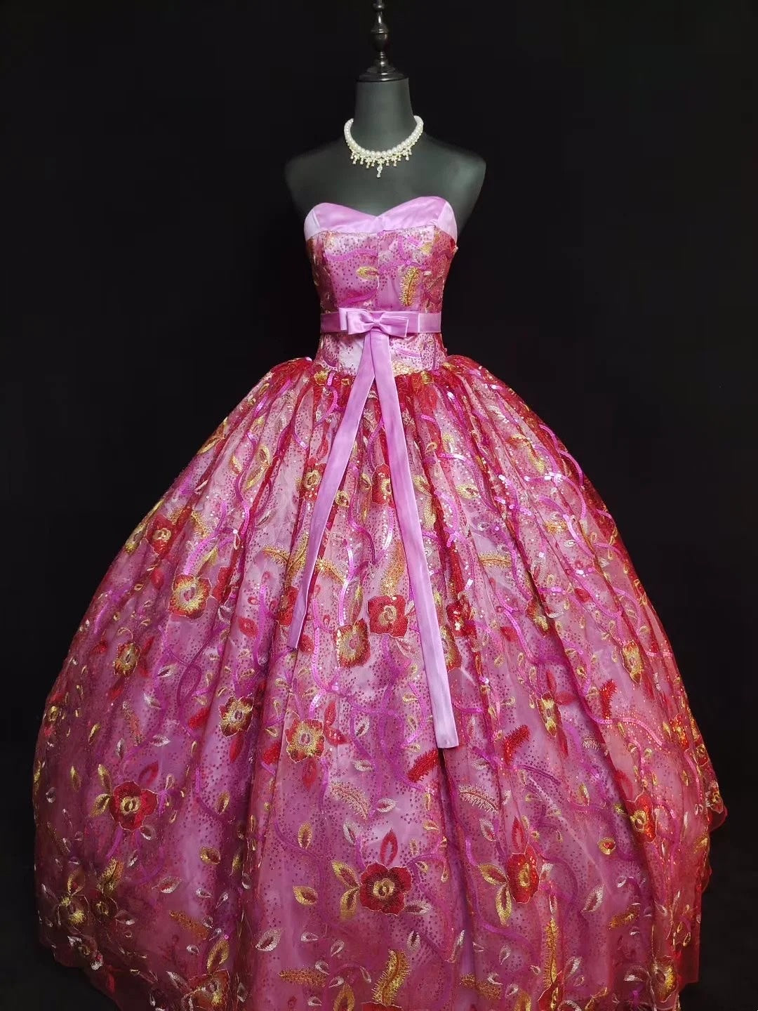 formaldressy-Pink Delicate Beaded Long Tulle Ball Gown gh6290