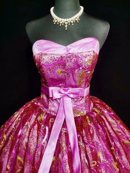 formaldressy-Pink Delicate Beaded Long Tulle Ball Gown gh6290