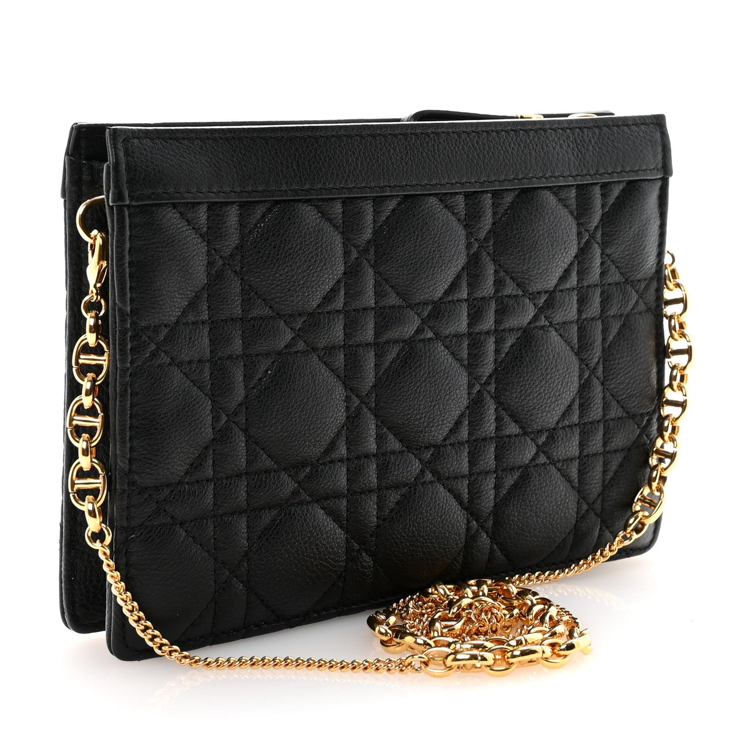 Calfskin Cannage Caro Zipped Pouch With Chain Black