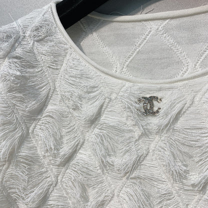 CC SS26 Feather-Trimmed Chiffon Top White Chiffon 350962