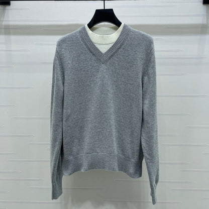 CC 26s Crew Neck Color-Blocked Faux Two-Piece Sweater Cashemere 344154