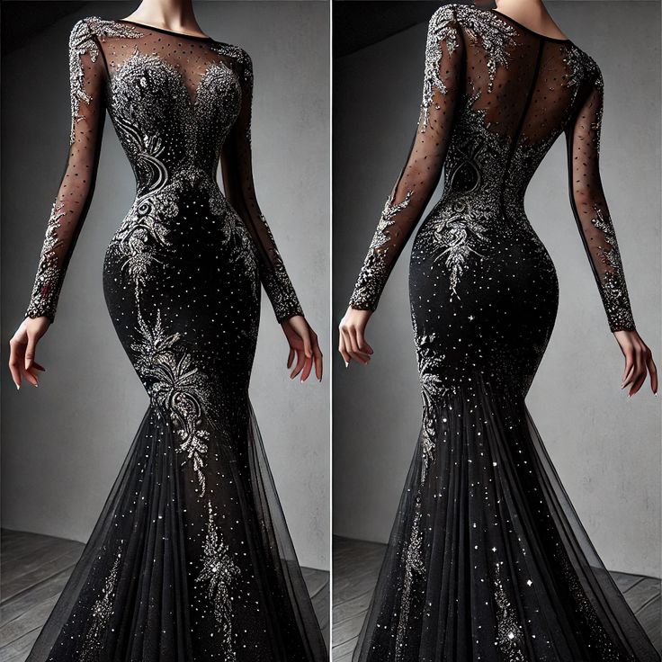 formaldressy-Black gorgeous elegant exquisite beaded fashion long tulle mermaid floor-length prom dress evening dress gh5412