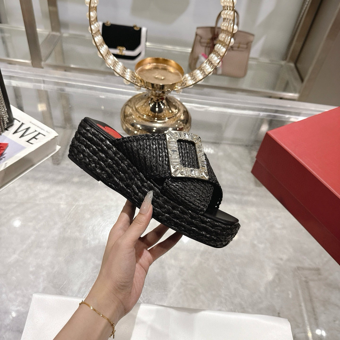 Viv Platform Slippers Black Early Weaving 300738