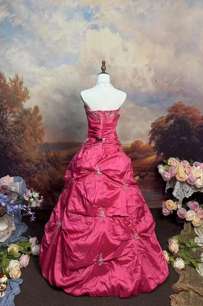 formaldressy-Pink Delicate Floral Long Satin Ball Gown gh6293