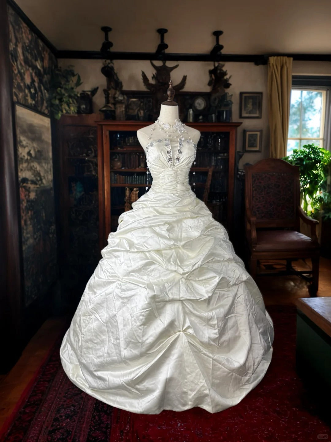 formaldressy-White exquisite beaded long satin ball gown wedding dress bridal gown gh5352