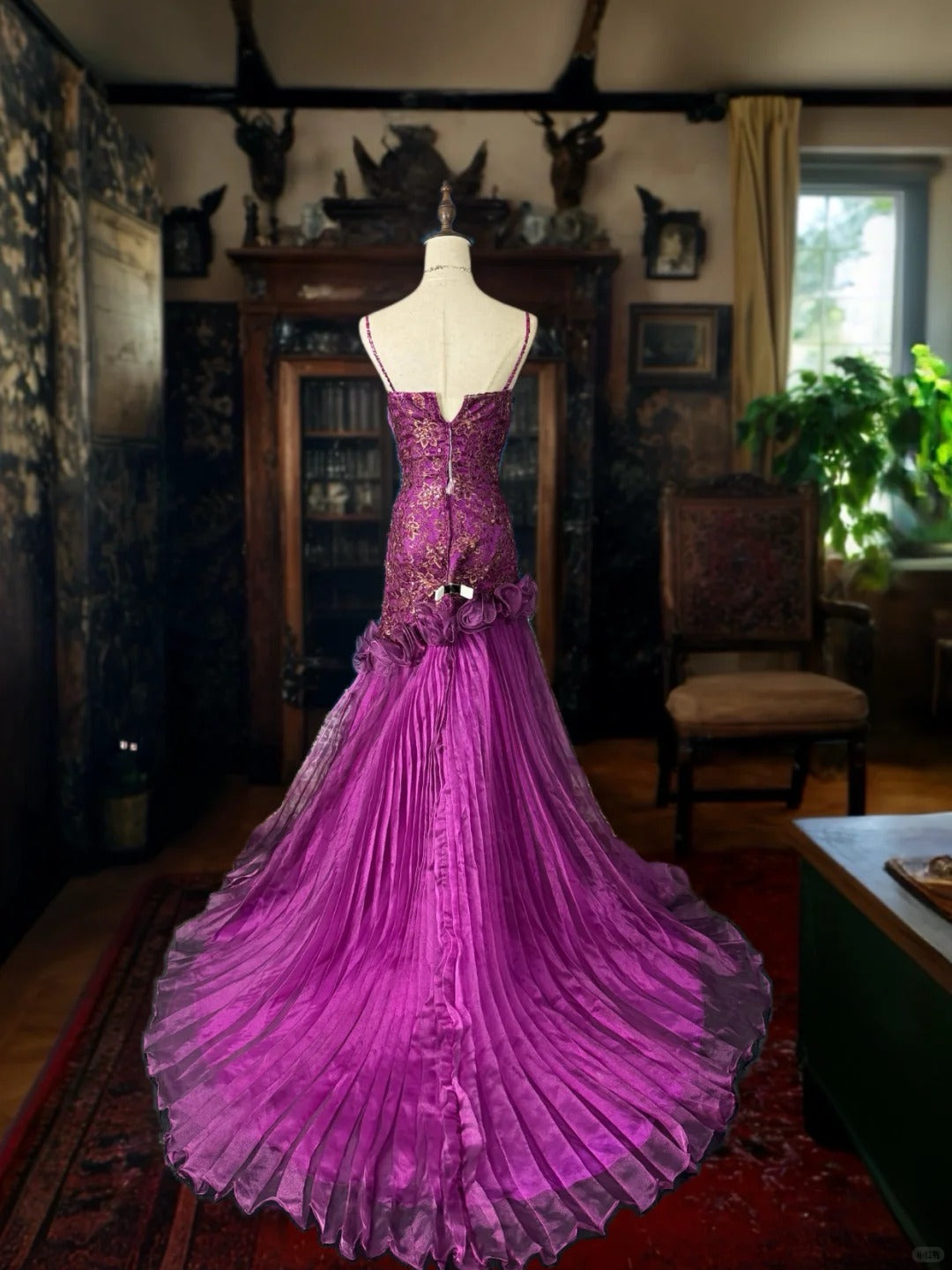formaldressy-Purple gorgeous floral exquisite beaded long satin tulle mermaid prom dress evening dress gh5353