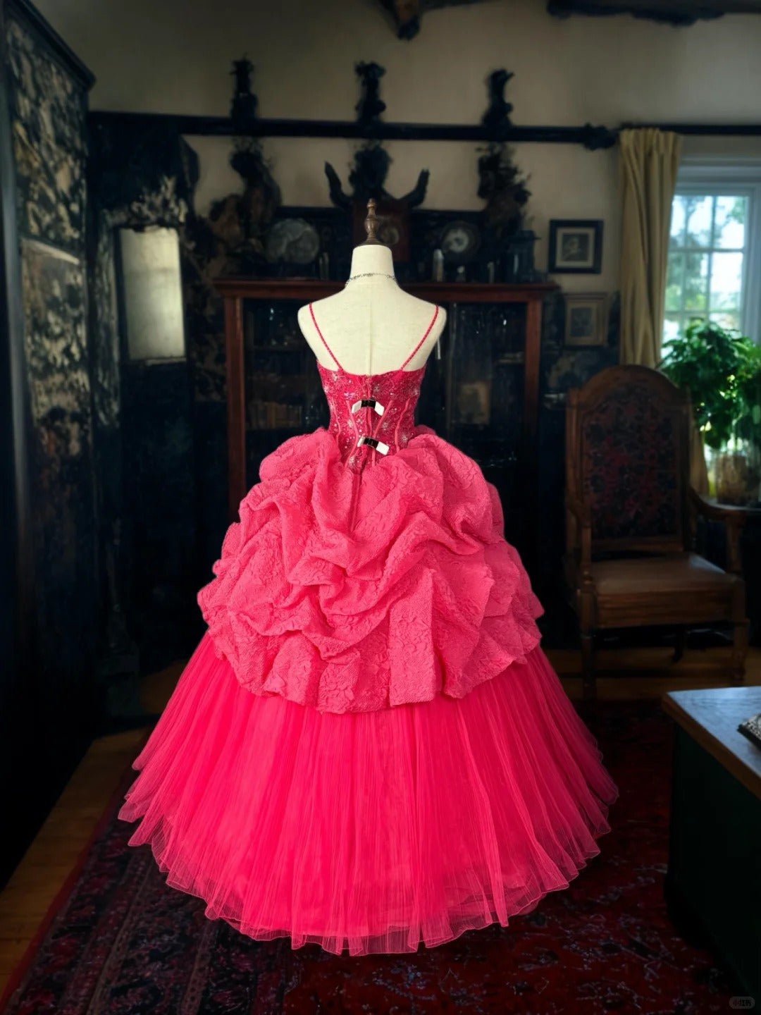 formaldressy-PDark Pink Glitter Tulle Princess Long Formal Prom Dress gh5359